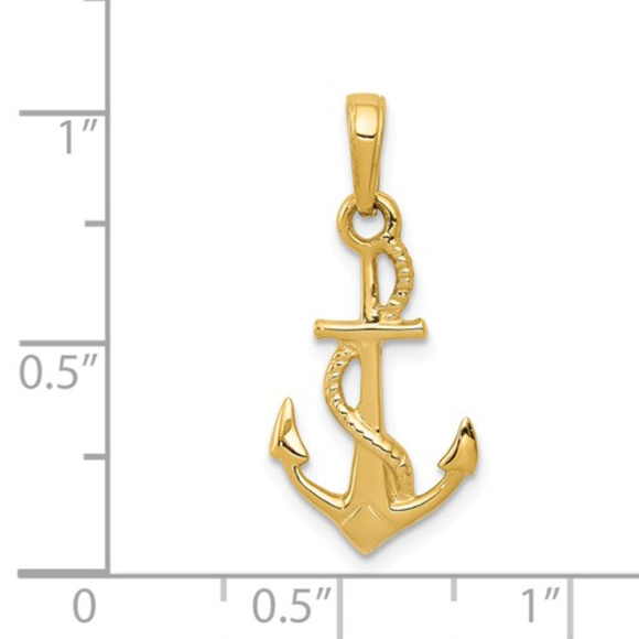 14k Solid Polished 3-Dimensional Anchor Pendant - Picture 4 of 4